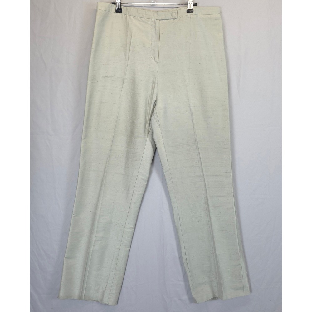 Armani Collezioni Silk Straight Leg Trousers Women 14 Lt Sage Italy Quiet Luxury